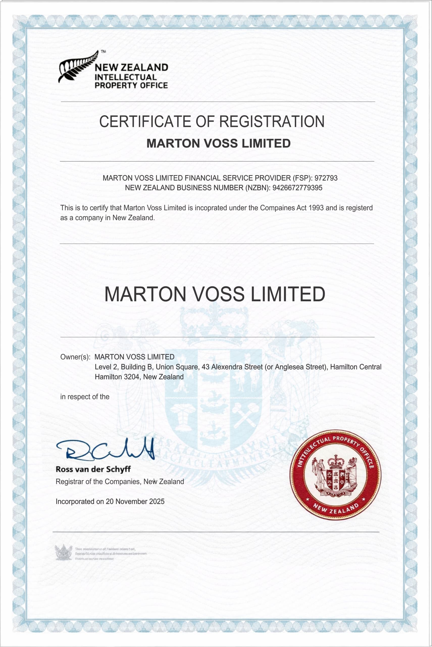 Official Corporate Registration Certificate